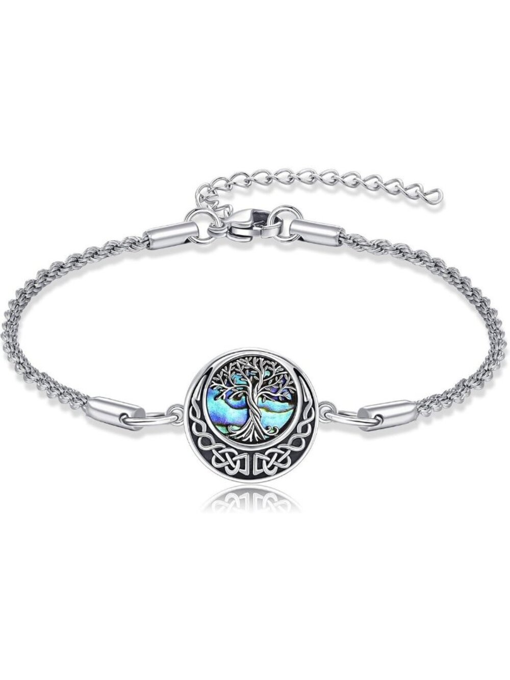 925 Sterling Silver Tree of Life Compass Bracelet with Abalone - Unique Gift for